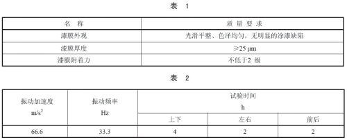  振动耐久规格表